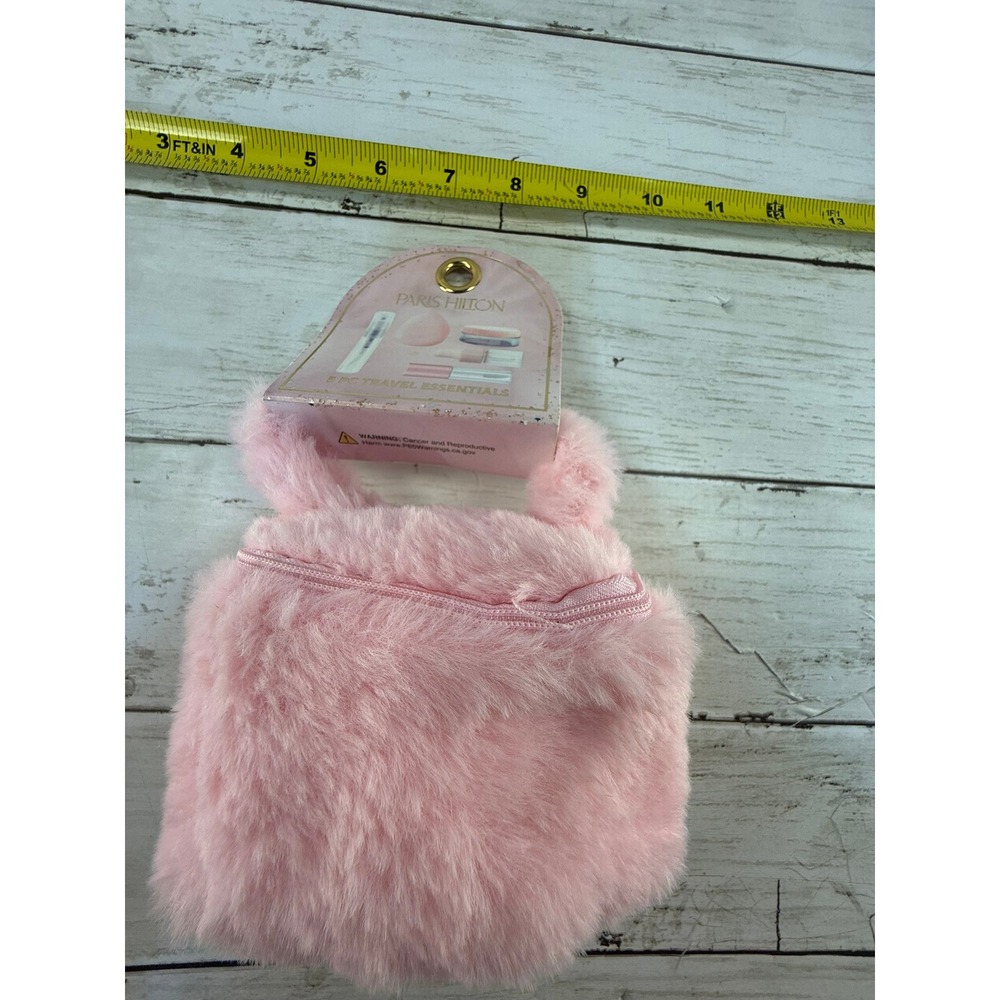 Paris Hilton 5 Pc Travel Essentials Set Pink Faux Fur‎ Mini Bag Beauty Kit Y2K